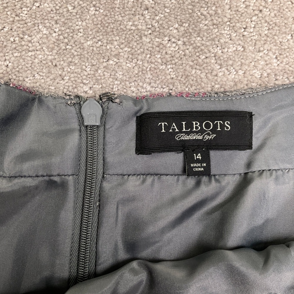 Talbots Skirt Suit Womens 16 Gray‎ Magenta Pink Plaid Heritage Office Tweed VTG - Picture 12 of 16
